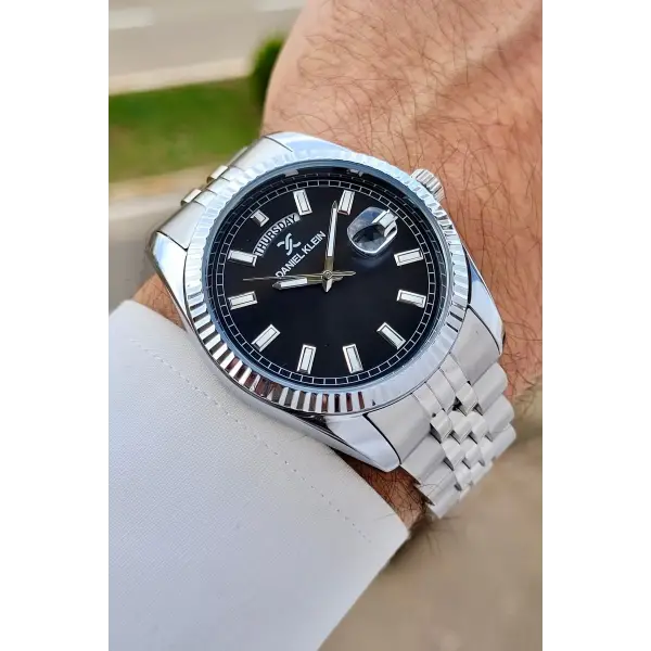 Daniel Klein DKISTE1457 Kadranı Siyah Kordonu Gümüş Renk Fonksiyonlu Klipsli Erkek Kol Saati