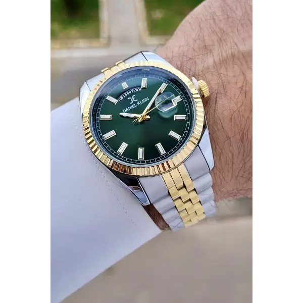 Daniel Klein DKISTE1460 Kadranı Yeşil Kordonu Gold Gümüş Renk Fonksiyonlu Klipsli Erkek Kol Saati