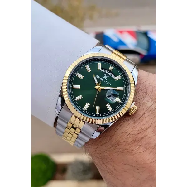 Daniel Klein DKISTE1460 Kadranı Yeşil Kordonu Gold Gümüş Renk Fonksiyonlu Klipsli Erkek Kol Saati
