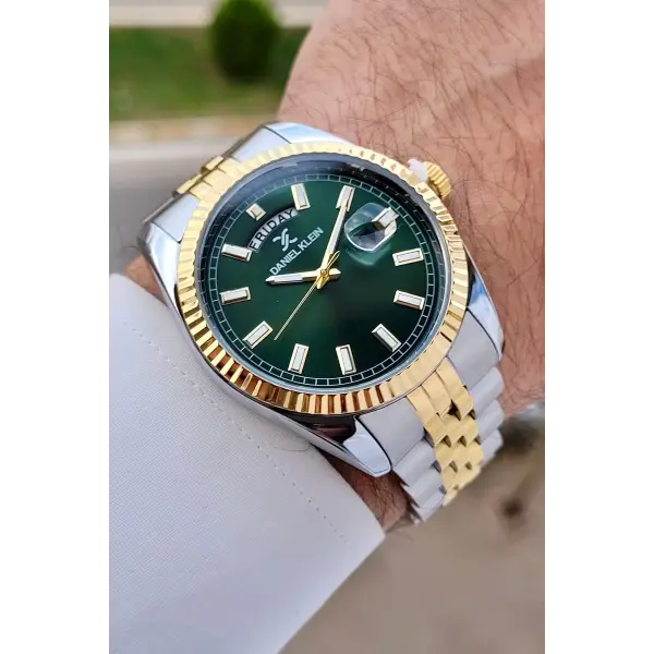 Daniel Klein DKISTE1460 Kadranı Yeşil Kordonu Gold Gümüş Renk Fonksiyonlu Klipsli Erkek Kol Saati