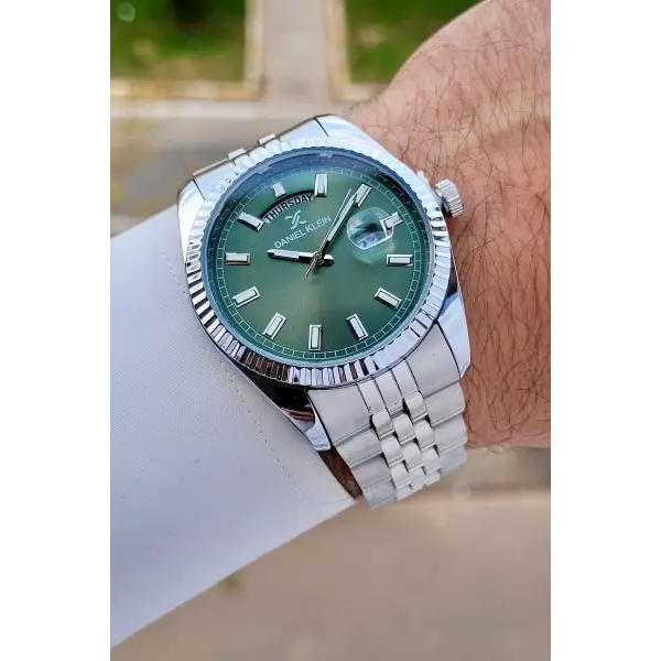 Daniel Klein DKISTE1459 Kadranı Yeşil Kordonu Gümüş Renk Fonksiyonlu Klipsli Erkek Kol Saati