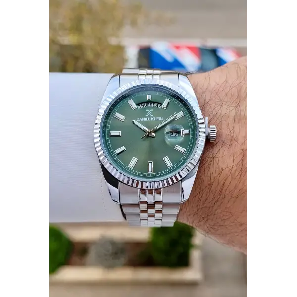 Daniel Klein DKISTE1459 Kadranı Yeşil Kordonu Gümüş Renk Fonksiyonlu Klipsli Erkek Kol Saati