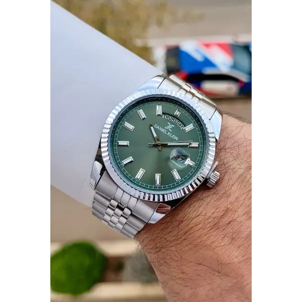 Daniel Klein DKISTE1459 Kadranı Yeşil Kordonu Gümüş Renk Fonksiyonlu Klipsli Erkek Kol Saati