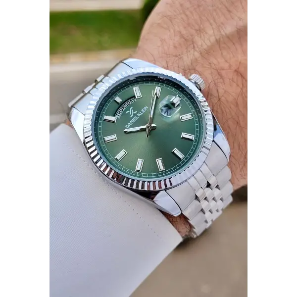 Daniel Klein DKISTE1459 Kadranı Yeşil Kordonu Gümüş Renk Fonksiyonlu Klipsli Erkek Kol Saati