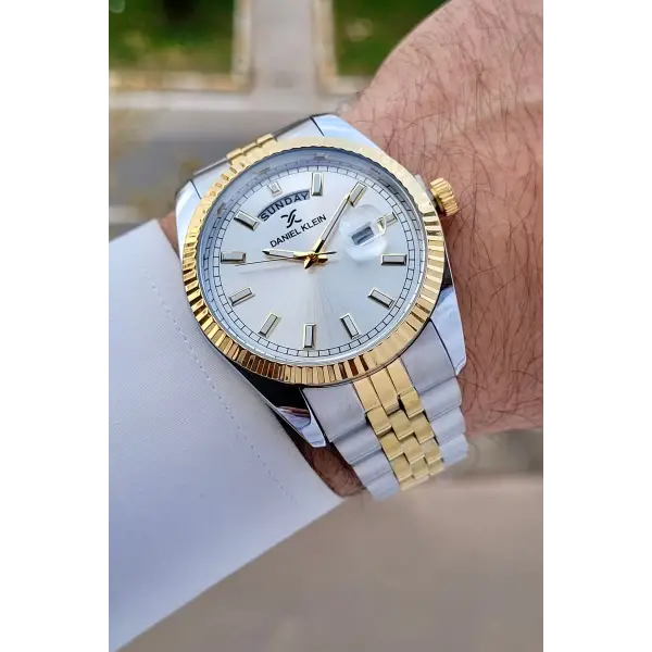 Daniel Klein DKISTE1461 Gold Gümüş Renk Fonksiyonlu Klipsli Erkek Kol Saati