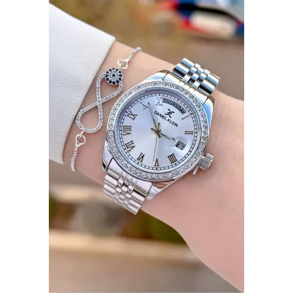 Daniel Klein DKISTE1487 Gümüş Renk Kadın Kol Saati ve Bileklik