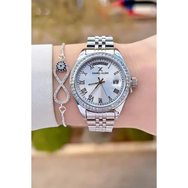 Daniel Klein DKISTE1487 Gümüş Renk Kadın Kol Saati ve Bileklik