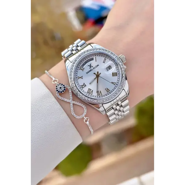 Daniel Klein DKISTE1487 Gümüş Renk Kadın Kol Saati ve Bileklik