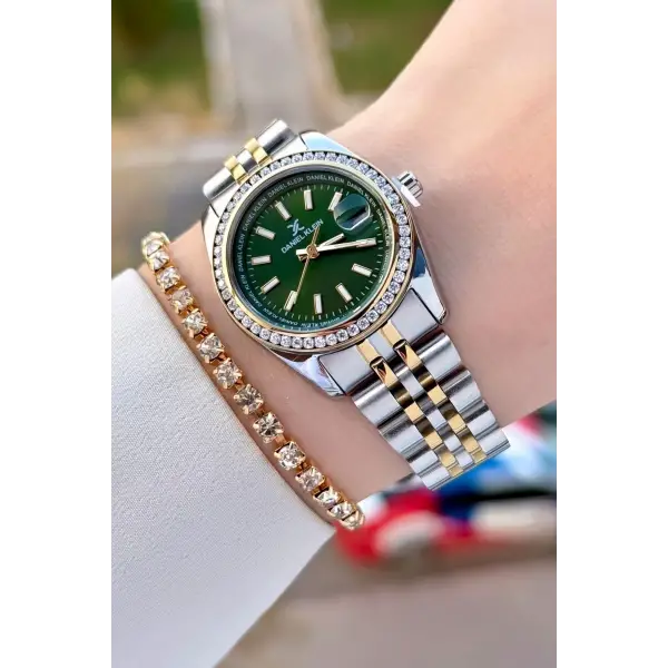 Daniel Klein DKISTE1499 Kadranı Yeşil Kordonu Gold Gümüş Renk Kadın Kol Saati ve Bileklik