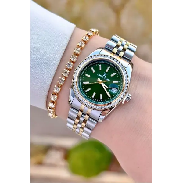 Daniel Klein DKISTE1499 Kadranı Yeşil Kordonu Gold Gümüş Renk Kadın Kol Saati ve Bileklik