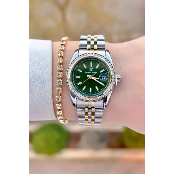 Daniel Klein DKISTE1499 Kadranı Yeşil Kordonu Gold Gümüş Renk Kadın Kol Saati ve Bileklik