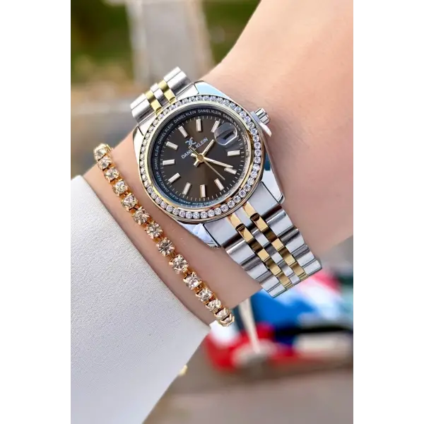 Daniel Klein DKISTE1500 Kadranı Siyah Kordonu Gold Gümüş Renk Kadın Kol Saati ve Bileklik