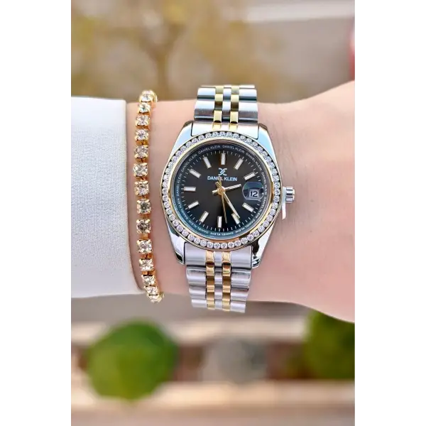 Daniel Klein DKISTE1500 Kadranı Siyah Kordonu Gold Gümüş Renk Kadın Kol Saati ve Bileklik