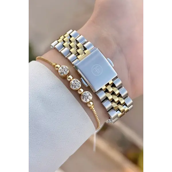 Kadranı Yeşil Kordonu Gold Gümüş Renk 5 ATM Kadın Kol Saati ve Bileklik