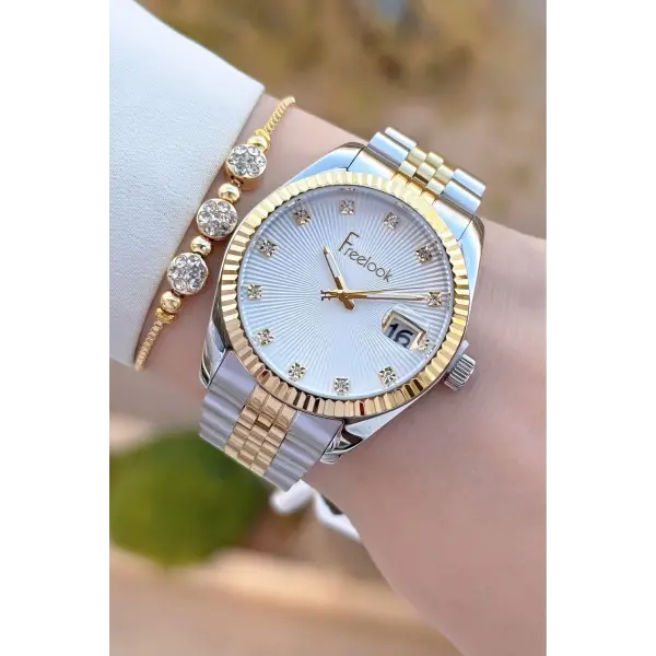 Gold Gümüş Renk 5 ATM Kadın Kol Saati ve Bileklik