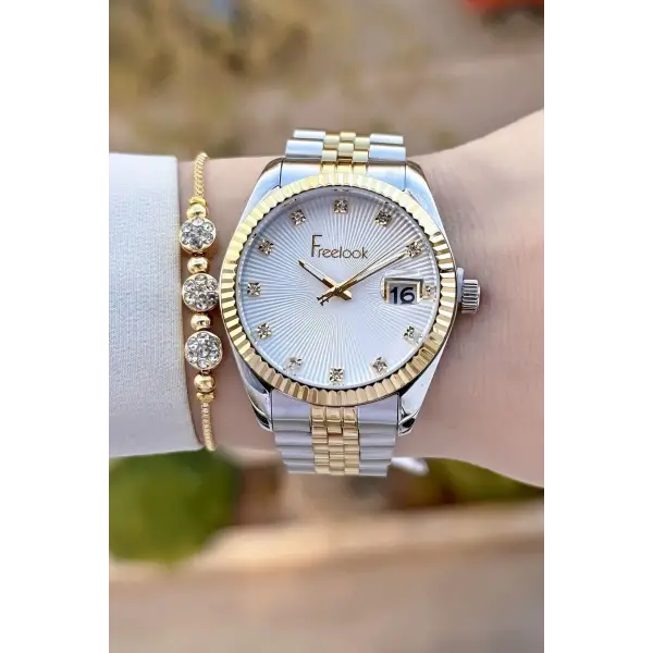 Gold Gümüş Renk 5 ATM Kadın Kol Saati ve Bileklik