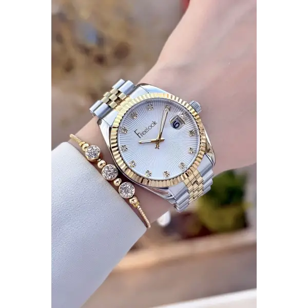 Gold Gümüş Renk 5 ATM Kadın Kol Saati ve Bileklik