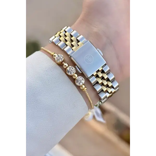 Gold Gümüş Renk 5 ATM Kadın Kol Saati ve Bileklik