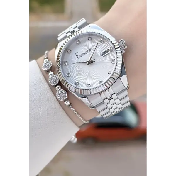 Gold Gümüş Renk 5 ATM Kadın Kol Saati ve Bileklik