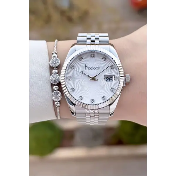 Gold Gümüş Renk 5 ATM Kadın Kol Saati ve Bileklik