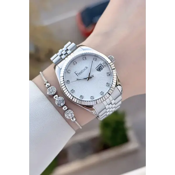 Gold Gümüş Renk 5 ATM Kadın Kol Saati ve Bileklik