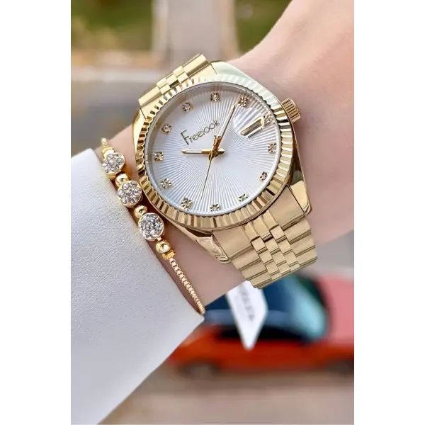 Gold Renk 5 ATM Kadın Kol Saati ve Bileklik
