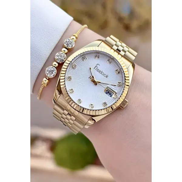 Gold Renk 5 ATM Kadın Kol Saati ve Bileklik