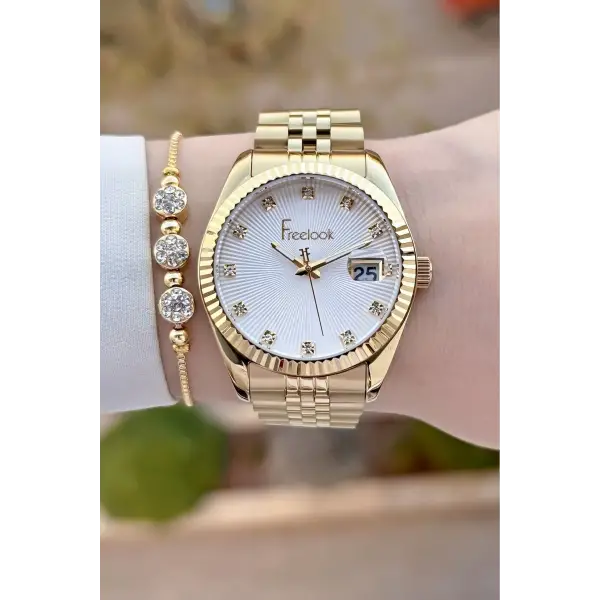 Gold Renk 5 ATM Kadın Kol Saati ve Bileklik