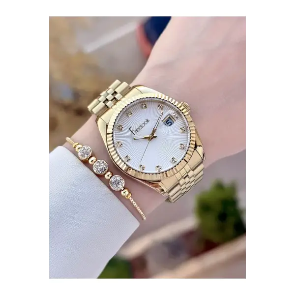 Gold Renk 5 ATM Kadın Kol Saati ve Bileklik