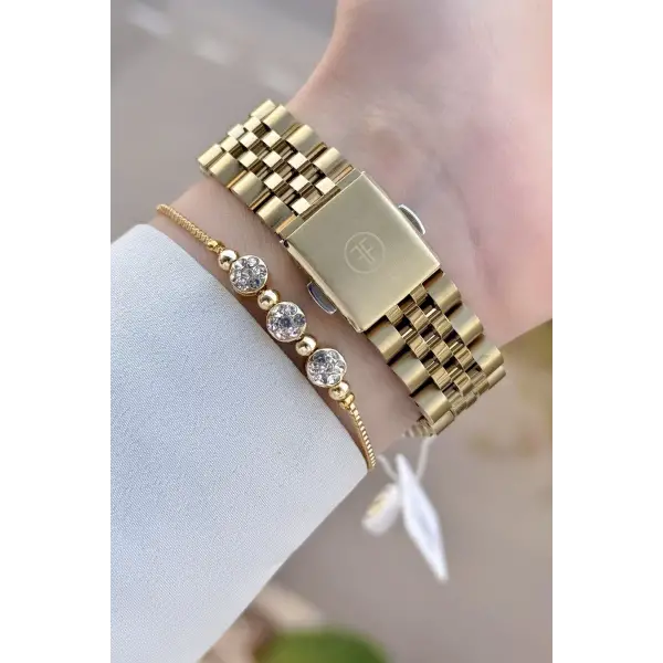 Gold Renk 5 ATM Kadın Kol Saati ve Bileklik