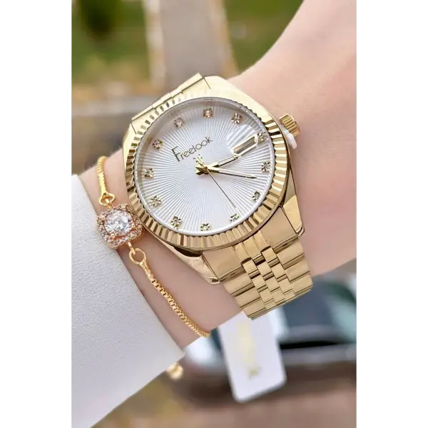 Freelook FLISTE43 Gold Renk Kadın Kol Saati ve Bileklik