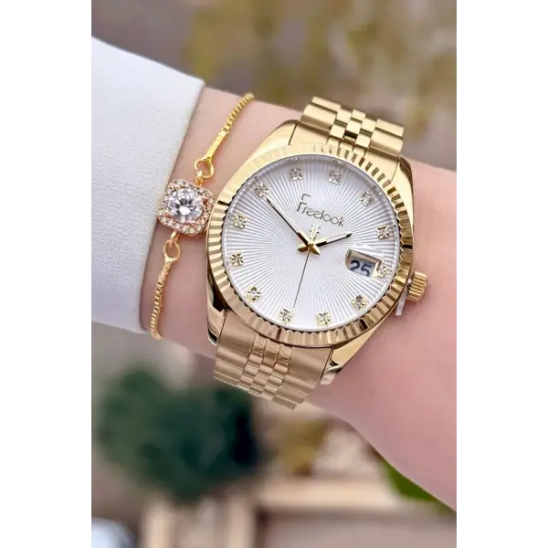 Freelook FLISTE43 Gold Renk Kadın Kol Saati ve Bileklik