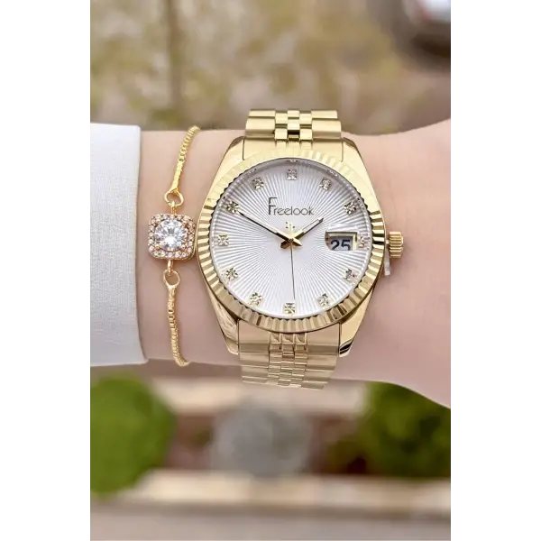 Freelook FLISTE43 Gold Renk Kadın Kol Saati ve Bileklik
