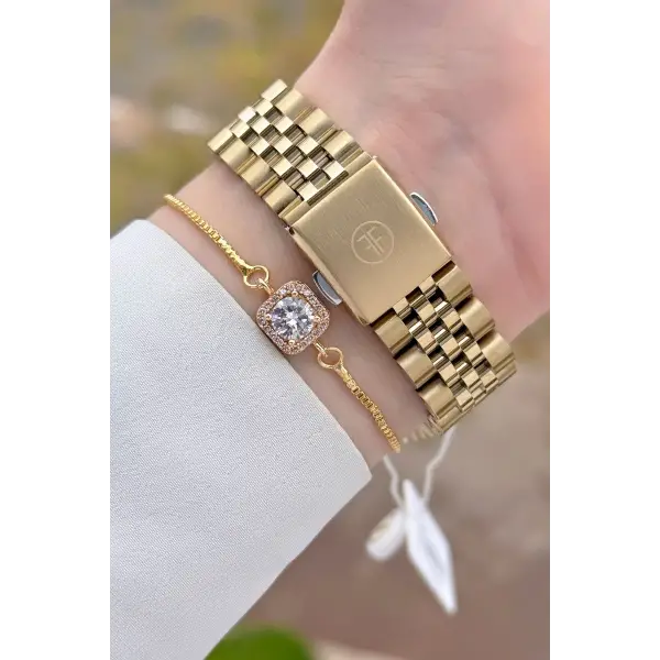 Freelook FLISTE43 Gold Renk Kadın Kol Saati ve Bileklik