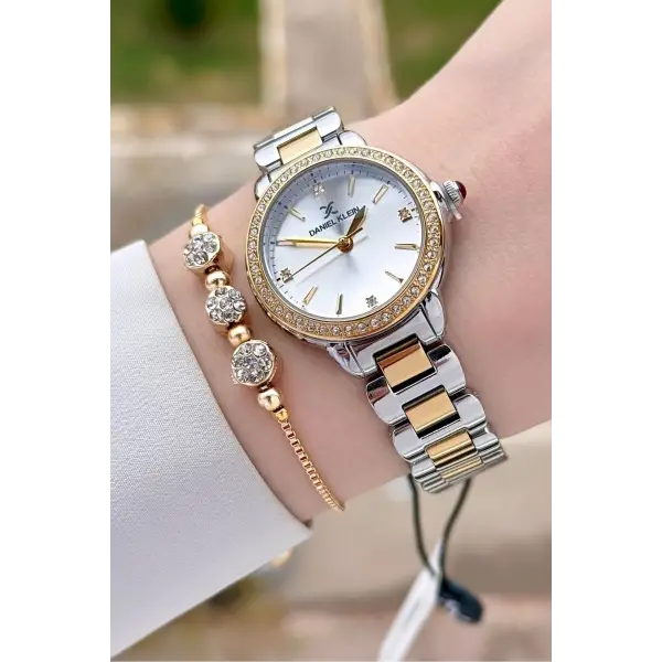 Daniel Klein DKISTE1506 Gold Gümüş Renk Kadın Kol Saati ve Bileklik