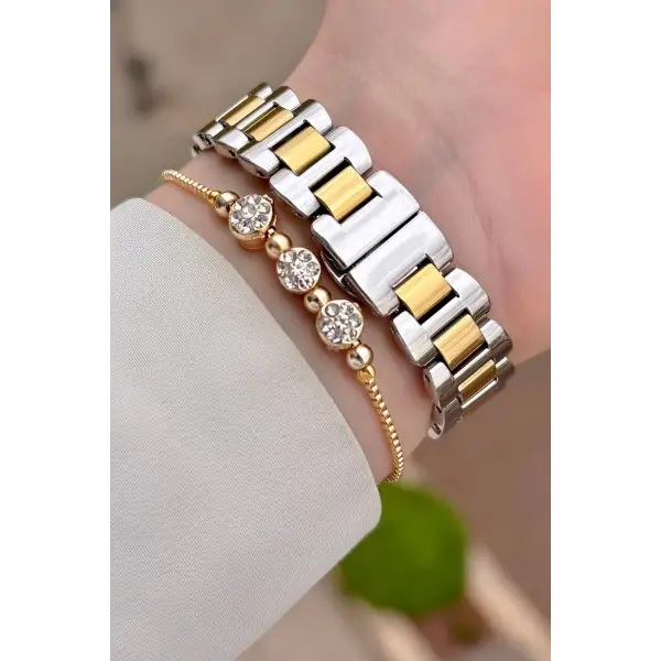 Daniel Klein DKISTE1506 Gold Gümüş Renk Kadın Kol Saati ve Bileklik