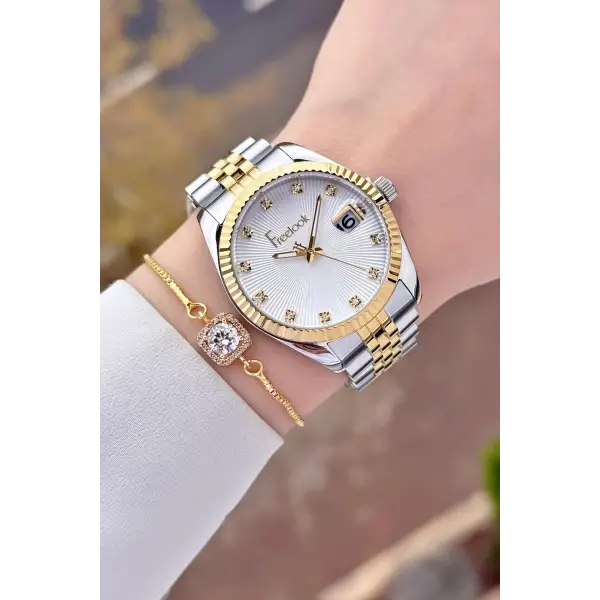 Freelook FLISTE42 Gold Gümüş Renk Kadın Kol Saati ve Bileklik