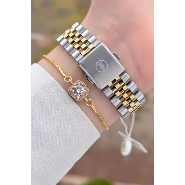 Freelook FLISTE42 Gold Gümüş Renk Kadın Kol Saati ve Bileklik