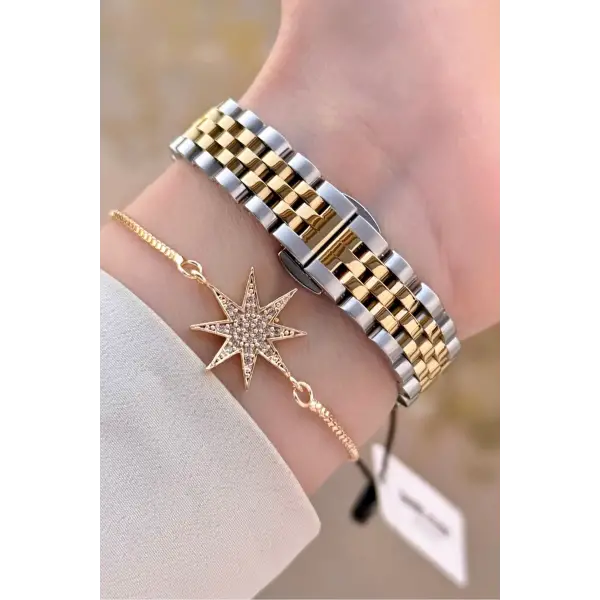 Daniel Klein DKISTE1541 Kadranı Yeşil Kordonu Gold Gümüş Renk 28 mm Kristal Cam Kadın Kol Saati ve Bileklik