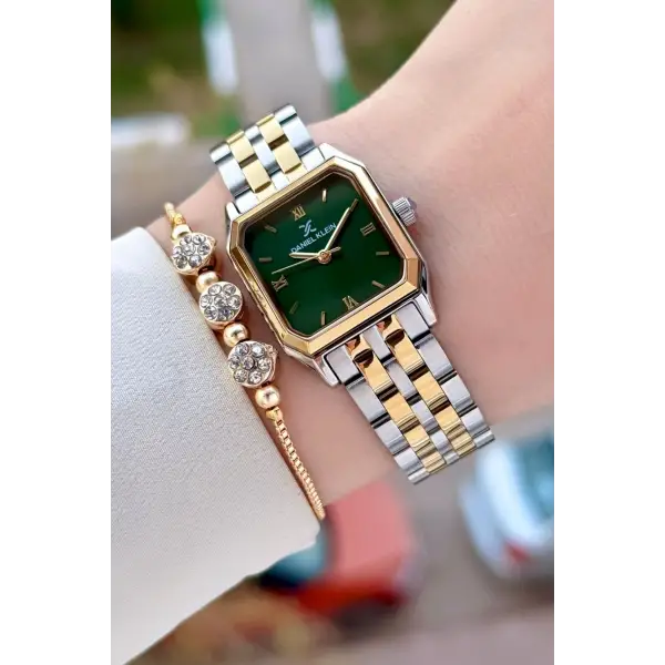 Daniel Klein DKISTE1537 Kadranı Yeşil Kordonu Gold Gümüş Renk 23 mm Kadın Kol Saati ve Bileklik