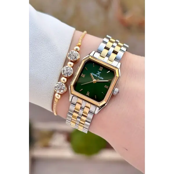 Daniel Klein DKISTE1537 Kadranı Yeşil Kordonu Gold Gümüş Renk 23 mm Kadın Kol Saati ve Bileklik