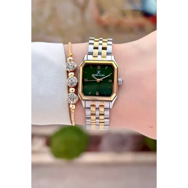 Daniel Klein DKISTE1537 Kadranı Yeşil Kordonu Gold Gümüş Renk 23 mm Kadın Kol Saati ve Bileklik