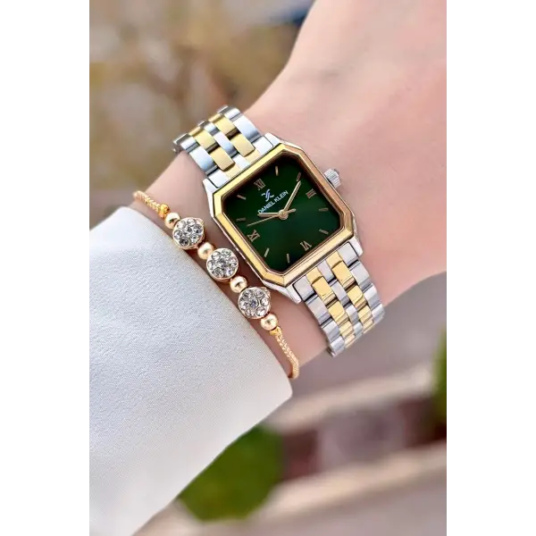 Daniel Klein DKISTE1537 Kadranı Yeşil Kordonu Gold Gümüş Renk 23 mm Kadın Kol Saati ve Bileklik