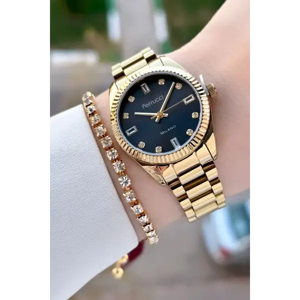Ferrucci FCISTE330 Gold Renk 31 mm Kadın Kol Saati ve Bileklik