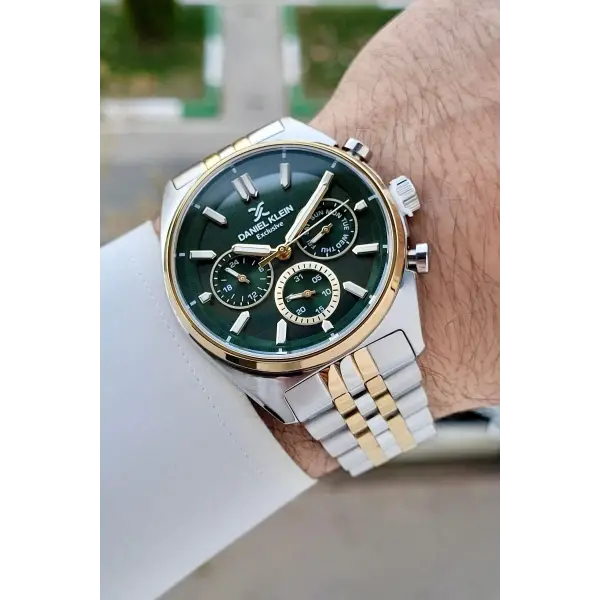 Daniel Klein DKISTE1518 Kadranı Yeşil Kordonu Gold Gümüş Renk 43 mm Erkek Kol Saati