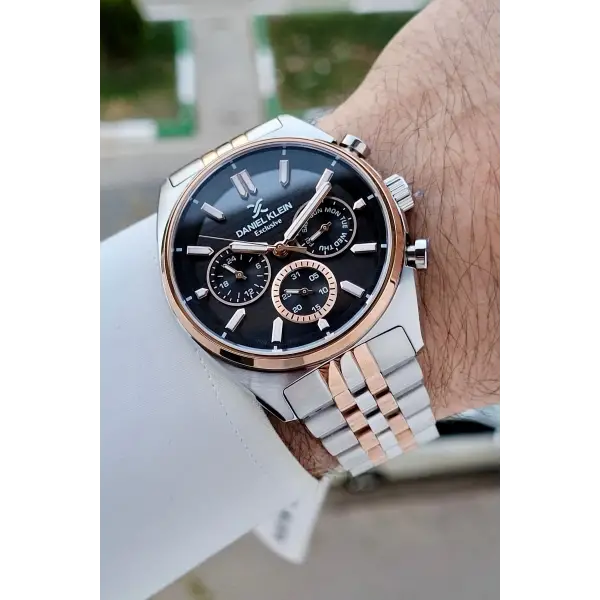 Daniel Klein DKISTE1448 Kadranı Siyah Kordonu Rose Gümüş Renk 43 mm Erkek Kol Saati