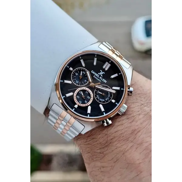 Daniel Klein DKISTE1448 Kadranı Siyah Kordonu Rose Gümüş Renk 43 mm Erkek Kol Saati