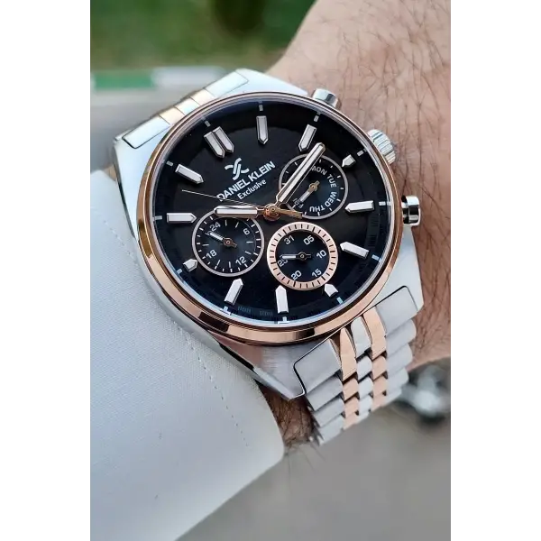 Daniel Klein DKISTE1448 Kadranı Siyah Kordonu Rose Gümüş Renk 43 mm Erkek Kol Saati