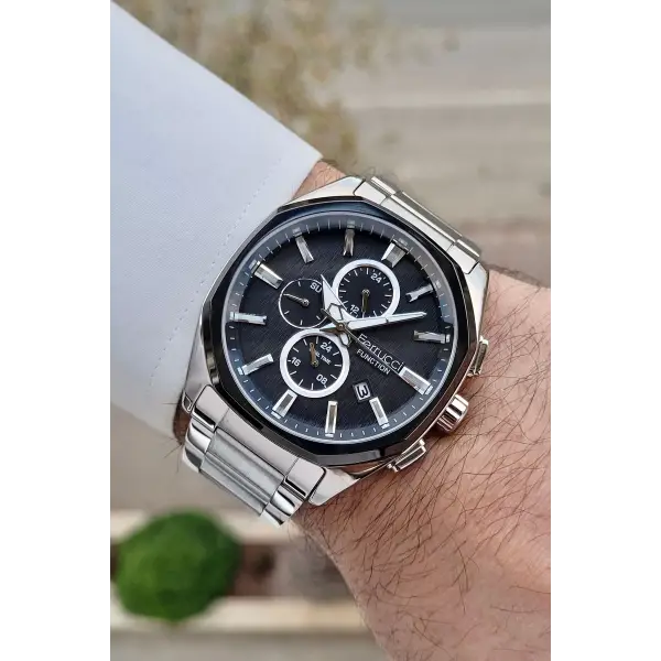 Ferrucci FCISTE323 Kadranı Siyah Kordonu Gümüş Renk Erkek Kol Saati