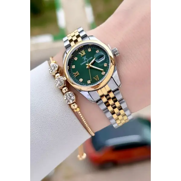 Daniel Klein DKISTE1534 Kadranı Yeşil Kordonu Gold Gümüş Renk Kadın Kol Saati ve Bileklik